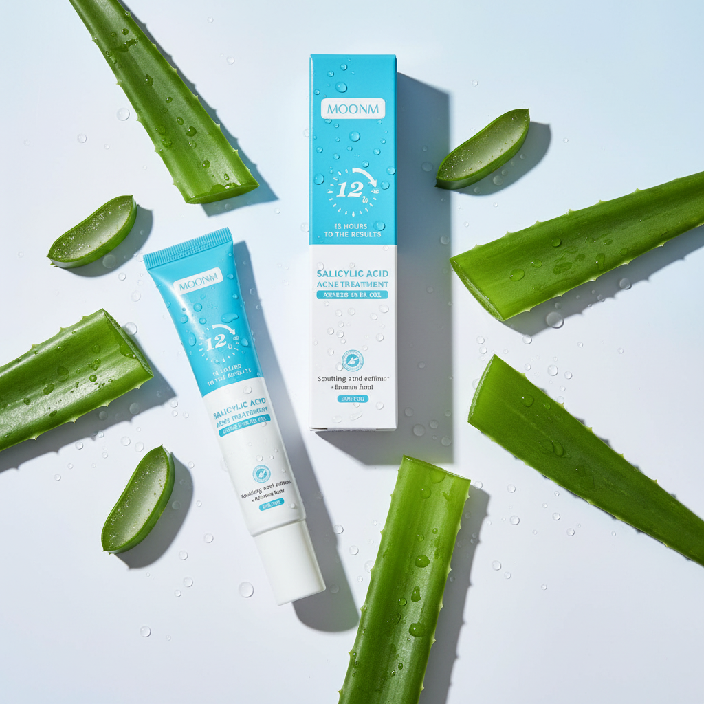 Crème anti-acné flat lay aloe vera